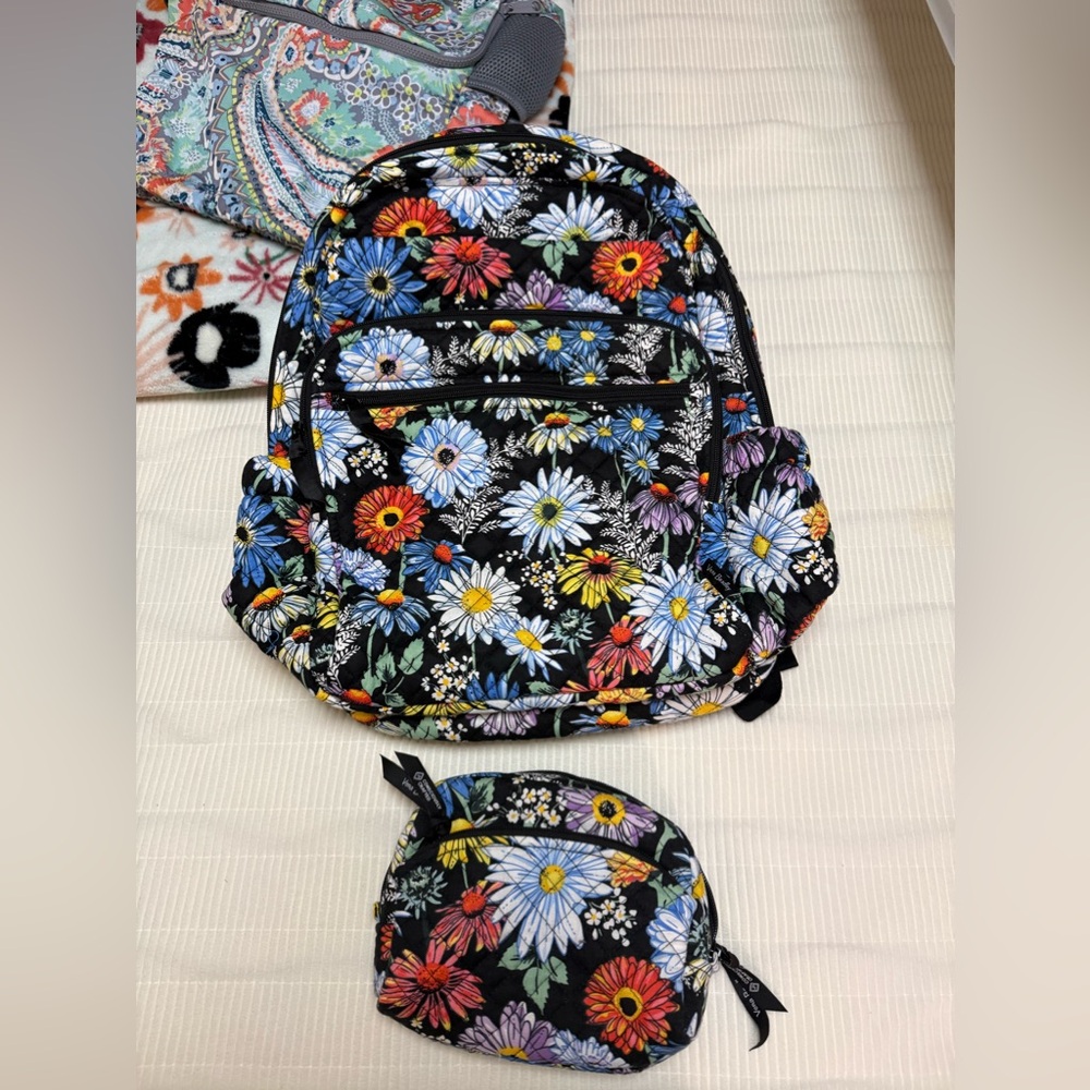 Vera Bradley Large Campus Backpack and Cosmetic Bag